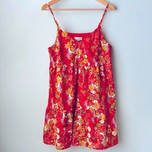 Loft Red Floral Mini Dress-Adjustable Straps-Lined-Women’s Size Medium EUC